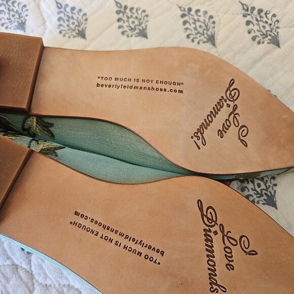 Beverly Feldman Love Diamonds Green Mesh Embroidered Flats with Pink Bows 8.5 M - Picture 14 of 15